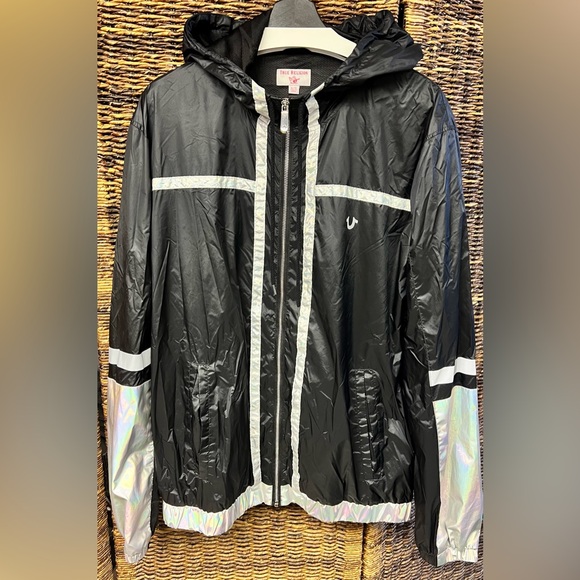 True Religion‎ Black/Silver Liquify paneled Jacket- XLarge Full Zipper